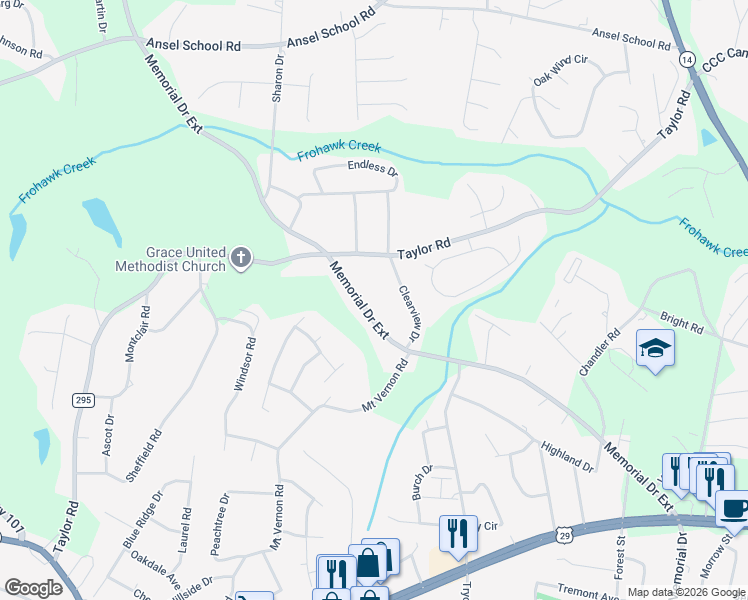 map of restaurants, bars, coffee shops, grocery stores, and more near 610 Memorial Drive Extension in Greer