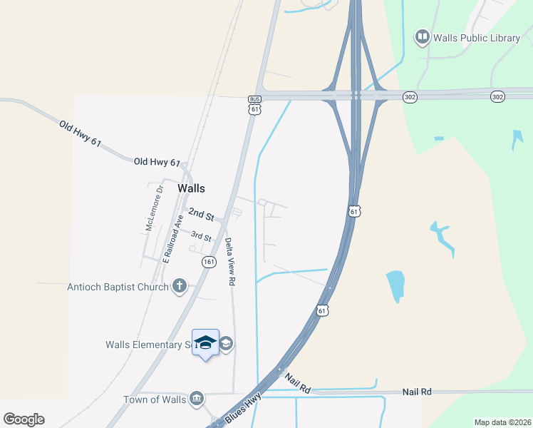 map of restaurants, bars, coffee shops, grocery stores, and more near 6800 Mississippi 161 in Walls