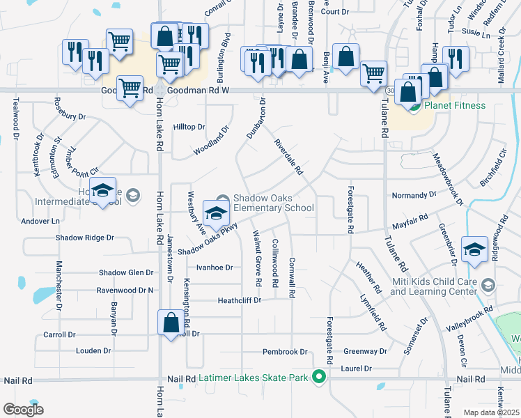 map of restaurants, bars, coffee shops, grocery stores, and more near 3590 Corsica Drive in Horn Lake