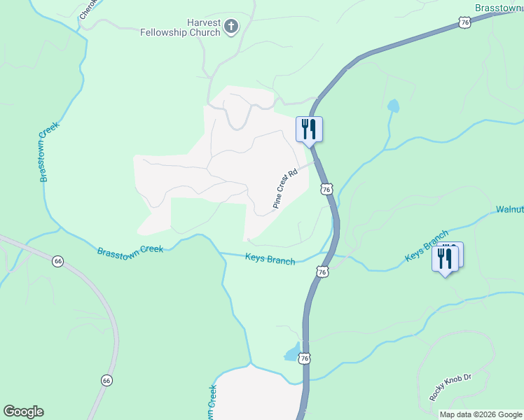 map of restaurants, bars, coffee shops, grocery stores, and more near 5434-5820 Pine Crest Road in Young Harris
