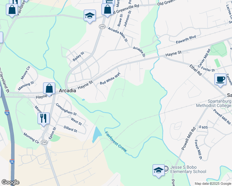 map of restaurants, bars, coffee shops, grocery stores, and more near 470 Evening Drive in Spartanburg