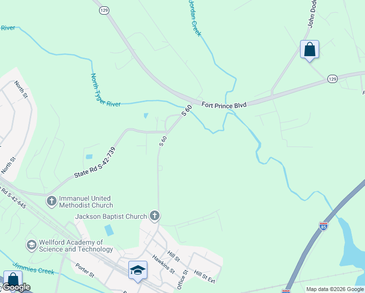 map of restaurants, bars, coffee shops, grocery stores, and more near 2487 John Dodd Road in Wellford