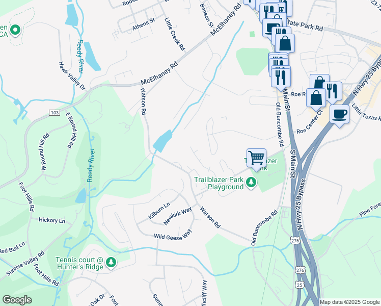 map of restaurants, bars, coffee shops, grocery stores, and more near 301 Southcreek Drive in Travelers Rest