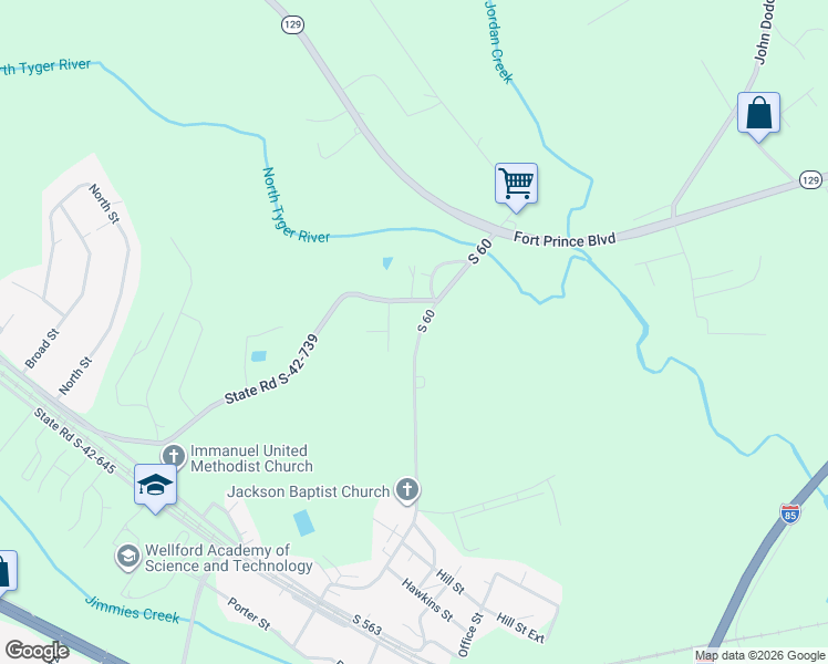 map of restaurants, bars, coffee shops, grocery stores, and more near 698 Foster Road in Wellford