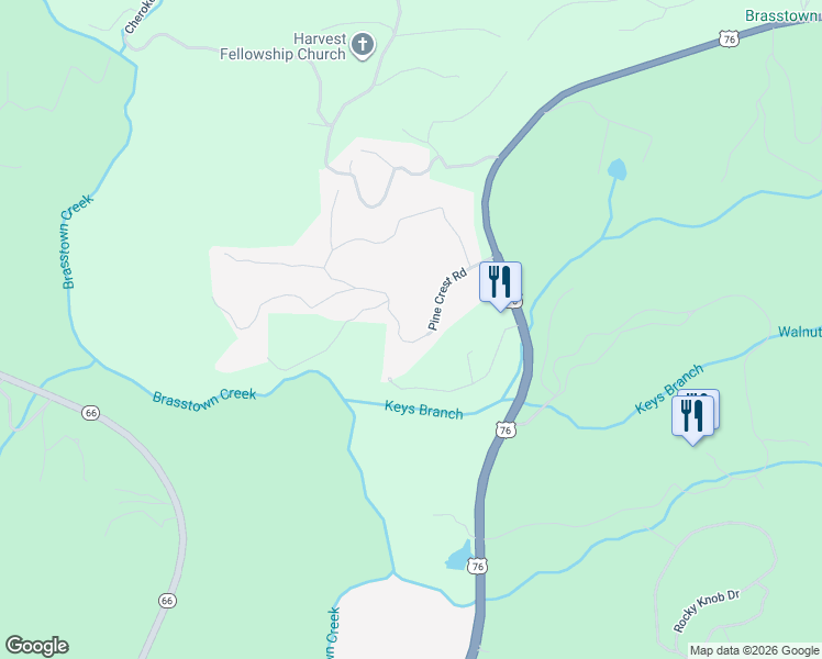 map of restaurants, bars, coffee shops, grocery stores, and more near 5301 Pine Crest Road in Young Harris