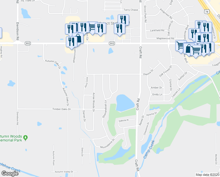 map of restaurants, bars, coffee shops, grocery stores, and more near 6730 Thunder Ridge Drive in Olive Branch