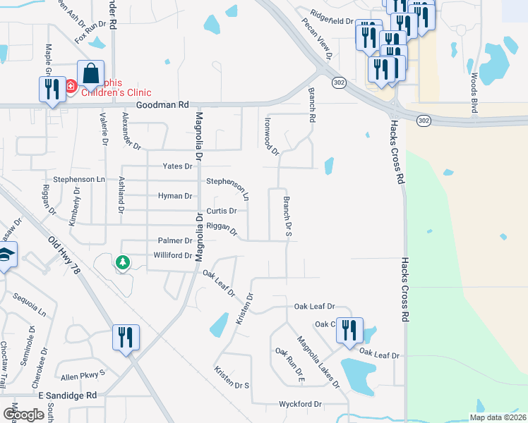 map of restaurants, bars, coffee shops, grocery stores, and more near 6727 Branch Estates Drive in Olive Branch