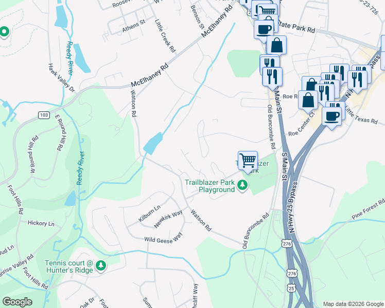 map of restaurants, bars, coffee shops, grocery stores, and more near 7 Pecan Grove Court in Travelers Rest