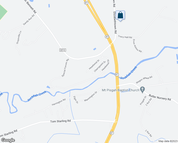 map of restaurants, bars, coffee shops, grocery stores, and more near 4561 Headwind Drive in Fayetteville