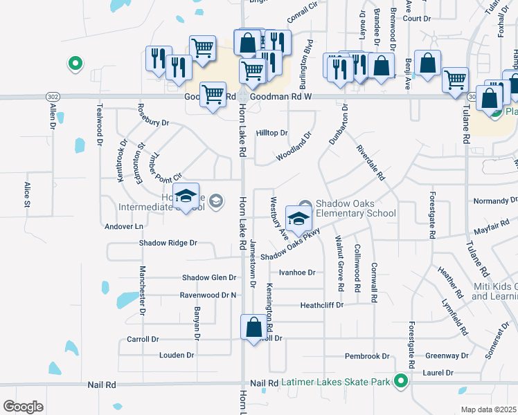 map of restaurants, bars, coffee shops, grocery stores, and more near 6650 Jamestown Drive in Horn Lake