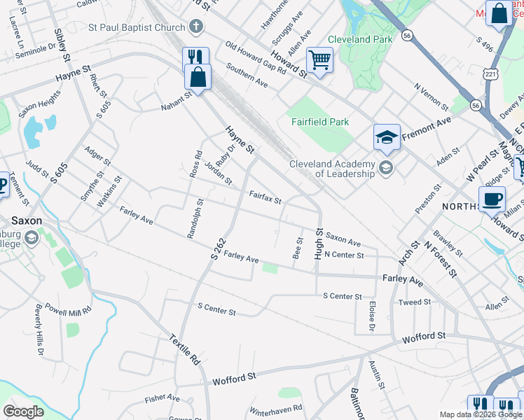map of restaurants, bars, coffee shops, grocery stores, and more near 791 Fairfax Street in Spartanburg