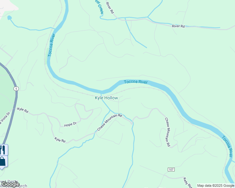map of restaurants, bars, coffee shops, grocery stores, and more near 12 Lower Toccoa Hills Road in Blue Ridge