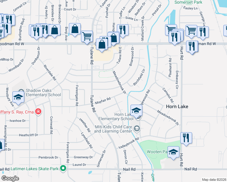 map of restaurants, bars, coffee shops, grocery stores, and more near 3015 Normandy Drive in Horn Lake