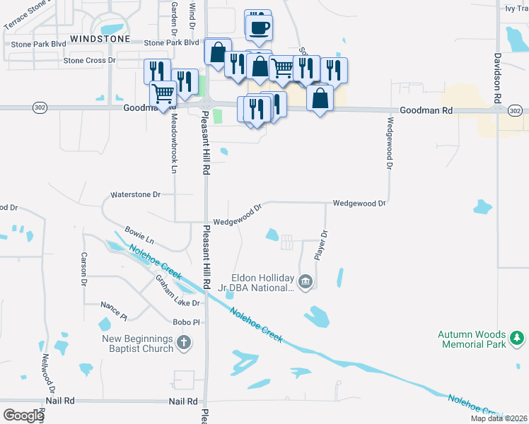 map of restaurants, bars, coffee shops, grocery stores, and more near 5205 Wedgewood Drive in Olive Branch