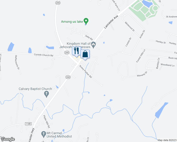 map of restaurants, bars, coffee shops, grocery stores, and more near 1919 Stoney Pointe Circle in Monroe