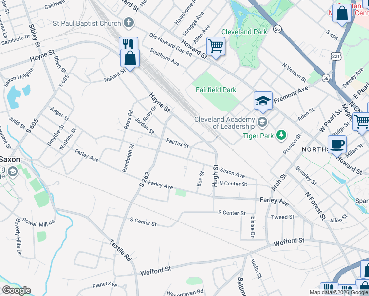 map of restaurants, bars, coffee shops, grocery stores, and more near 734 Whitlock Street in Spartanburg