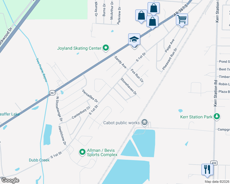 map of restaurants, bars, coffee shops, grocery stores, and more near 13 Newcastle Drive in Cabot