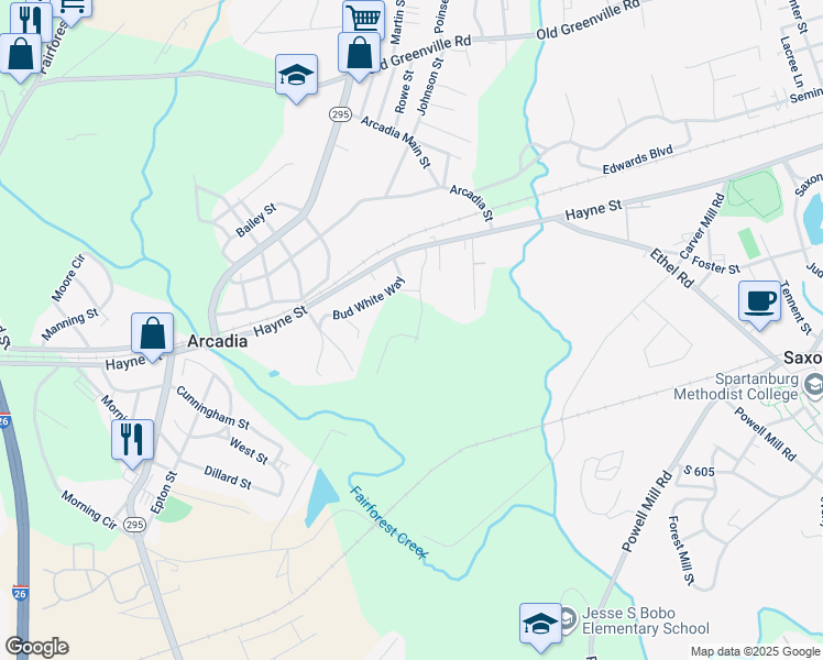 map of restaurants, bars, coffee shops, grocery stores, and more near 169 Bud White Way in Arcadia