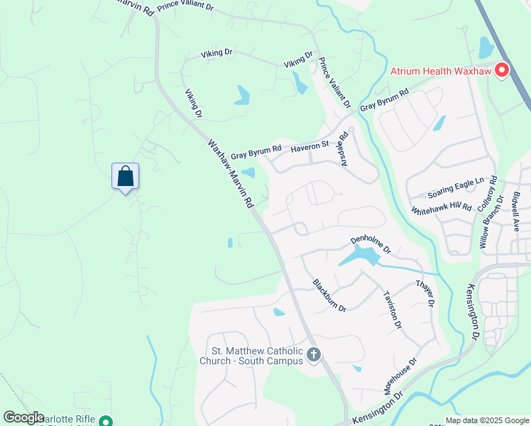 map of restaurants, bars, coffee shops, grocery stores, and more near 9006 Rochedale Place in Waxhaw