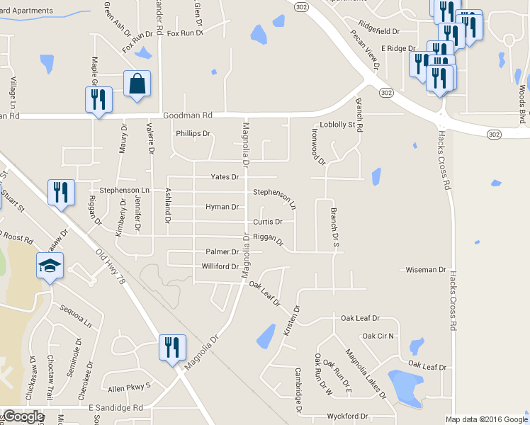 map of restaurants, bars, coffee shops, grocery stores, and more near 6714 Curtis Cove in Olive Branch