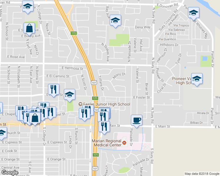 map of restaurants, bars, coffee shops, grocery stores, and more near 1227 Gem Court in Santa Maria
