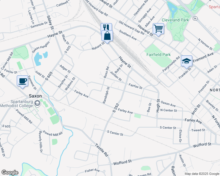 map of restaurants, bars, coffee shops, grocery stores, and more near 811 Saxon Avenue in Spartanburg