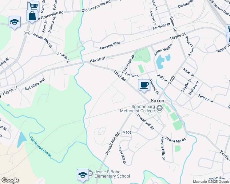 map of restaurants, bars, coffee shops, grocery stores, and more near 224 Pioneer Place in Spartanburg