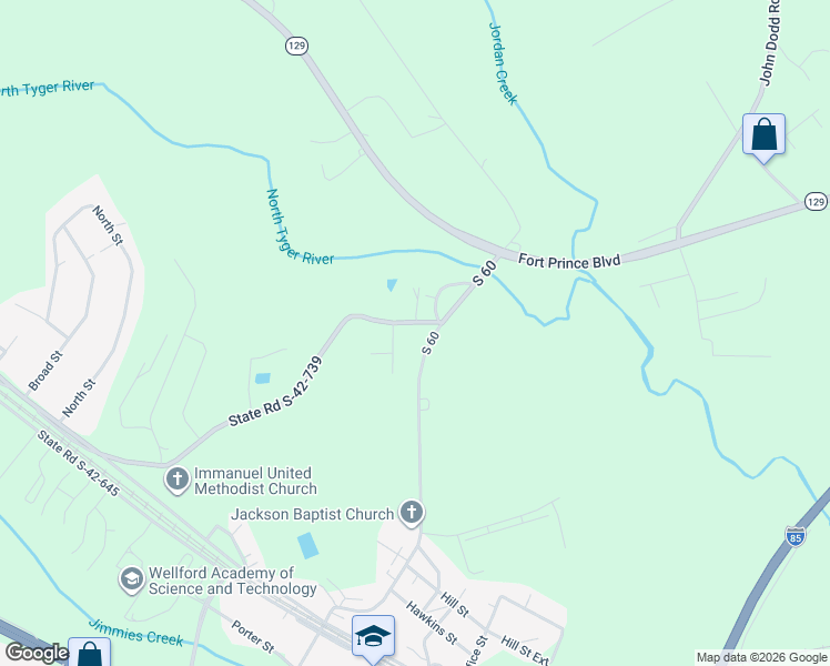 map of restaurants, bars, coffee shops, grocery stores, and more near 698 Foster Road in Wellford