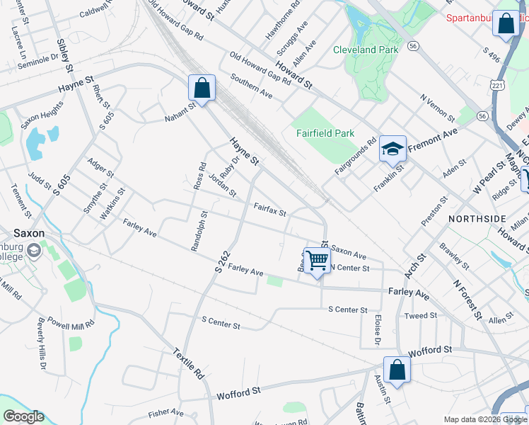 map of restaurants, bars, coffee shops, grocery stores, and more near 791 Fairfax Street in Spartanburg