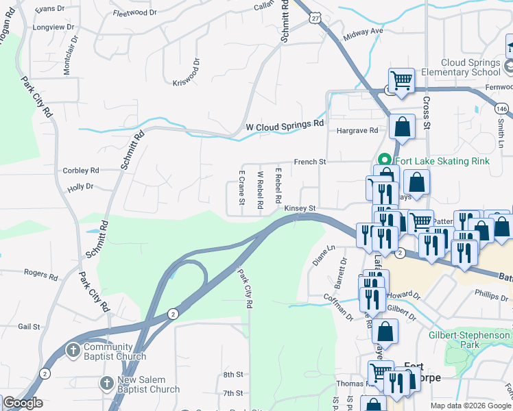 map of restaurants, bars, coffee shops, grocery stores, and more near 1506 East Crane Street in Rossville