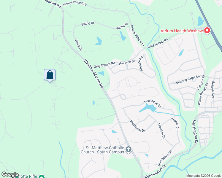 map of restaurants, bars, coffee shops, grocery stores, and more near 9006 Rochedale Place in Waxhaw