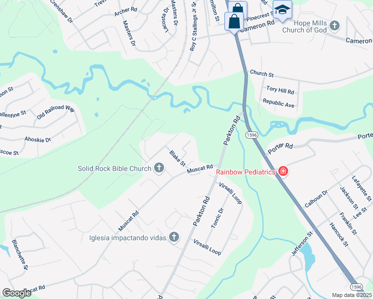 map of restaurants, bars, coffee shops, grocery stores, and more near 5465 Wyandotte Drive in Hope Mills