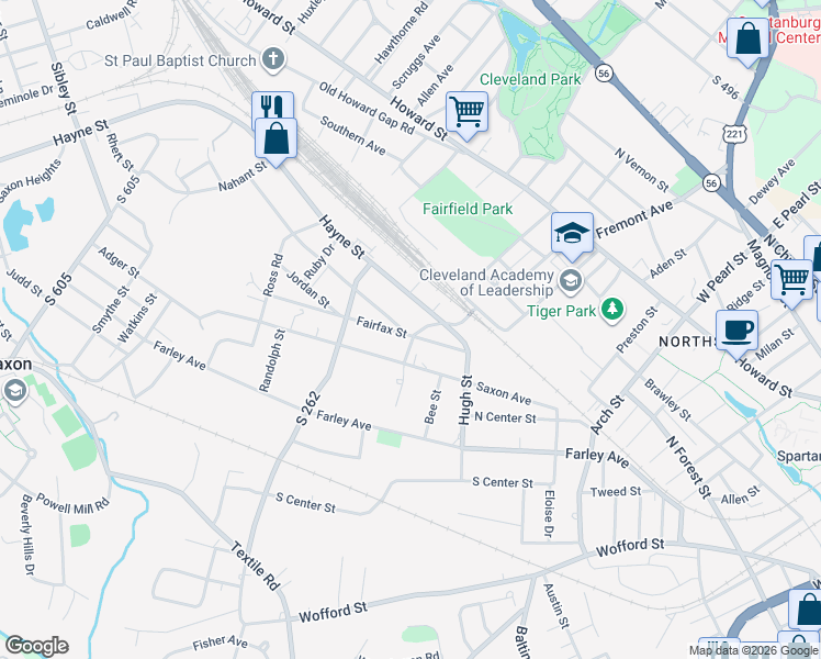 map of restaurants, bars, coffee shops, grocery stores, and more near 734 Whitlock Street in Spartanburg