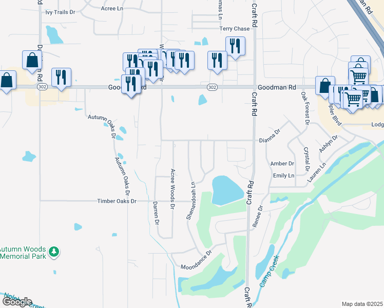 map of restaurants, bars, coffee shops, grocery stores, and more near 6654 Shenandoah Lane in Olive Branch