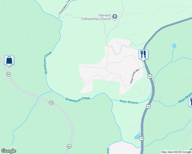 map of restaurants, bars, coffee shops, grocery stores, and more near 5686 Pine Crest Road in Young Harris