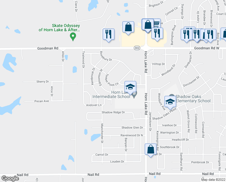 map of restaurants, bars, coffee shops, grocery stores, and more near 6586 Bentley Cove in Horn Lake