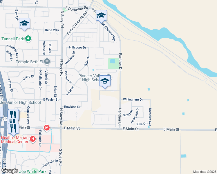 map of restaurants, bars, coffee shops, grocery stores, and more near 675 Panther Drive in Santa Maria