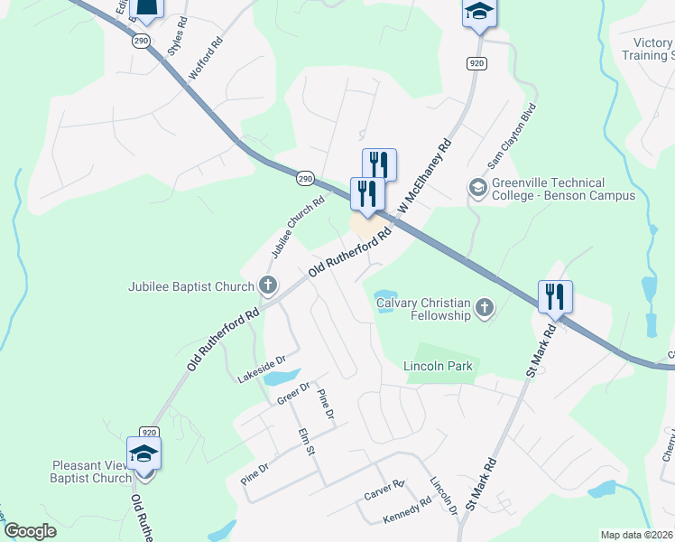 map of restaurants, bars, coffee shops, grocery stores, and more near 3 Bishop Lake Way in Taylors