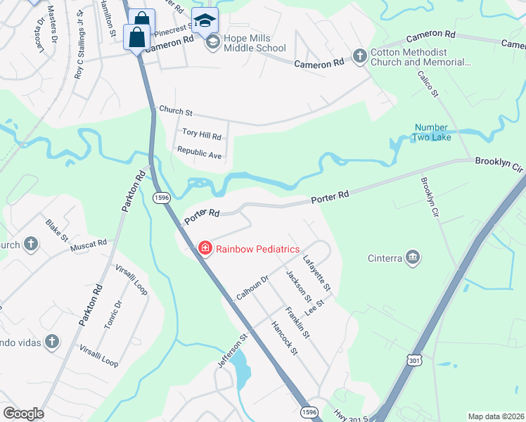 map of restaurants, bars, coffee shops, grocery stores, and more near 609 Porter Road in Hope Mills
