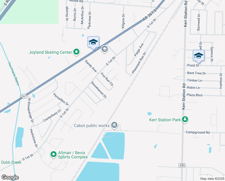 map of restaurants, bars, coffee shops, grocery stores, and more near 34 Fox Run Circle in Cabot