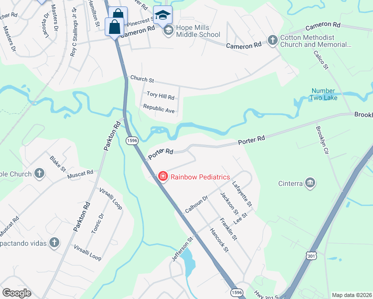 map of restaurants, bars, coffee shops, grocery stores, and more near 801 Porter Road in Hope Mills