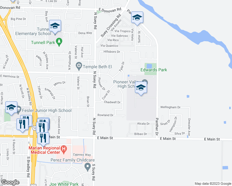 map of restaurants, bars, coffee shops, grocery stores, and more near 506 Pioneer Court in Santa Maria