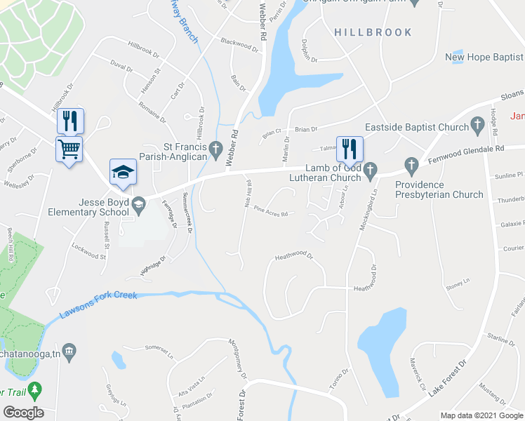 map of restaurants, bars, coffee shops, grocery stores, and more near 109 Pine Acres Road in Spartanburg