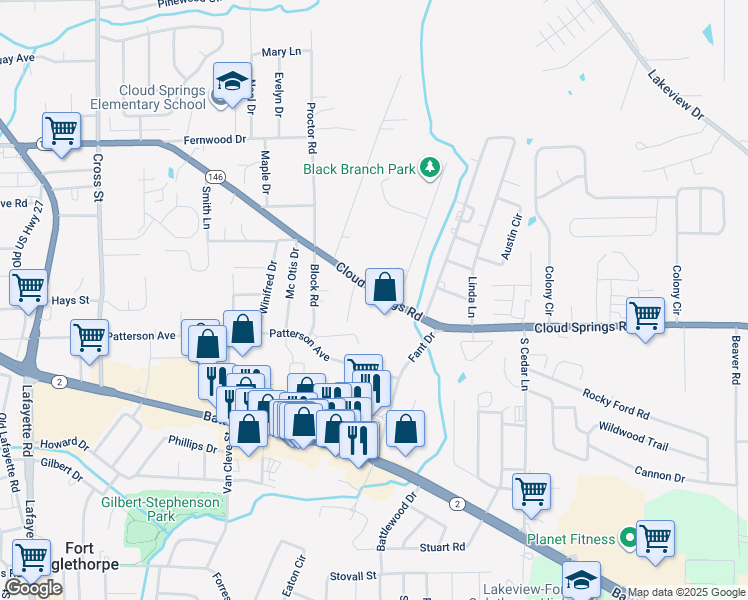 map of restaurants, bars, coffee shops, grocery stores, and more near 996 Cloud Springs Road in Rossville