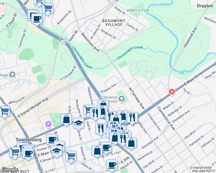 map of restaurants, bars, coffee shops, grocery stores, and more near 514 Drayton Avenue in Spartanburg