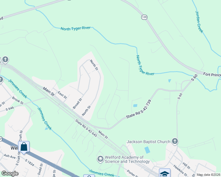 map of restaurants, bars, coffee shops, grocery stores, and more near 130 North Street in Wellford