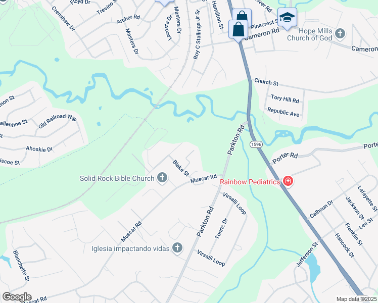 map of restaurants, bars, coffee shops, grocery stores, and more near 5465 Wyandotte Drive in Hope Mills