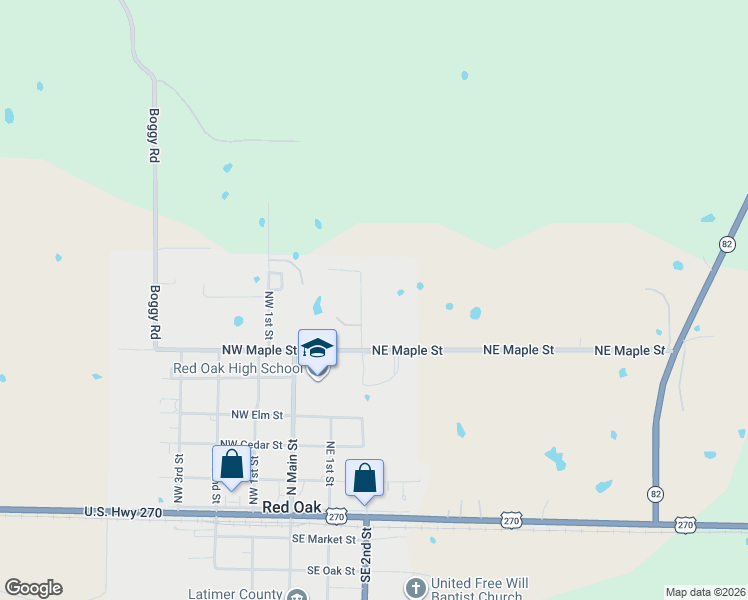 map of restaurants, bars, coffee shops, grocery stores, and more near 13612 Northeast 130th Road in Red Oak