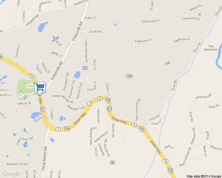 map of restaurants, bars, coffee shops, grocery stores, and more near 96 Victor Lane in Ringgold