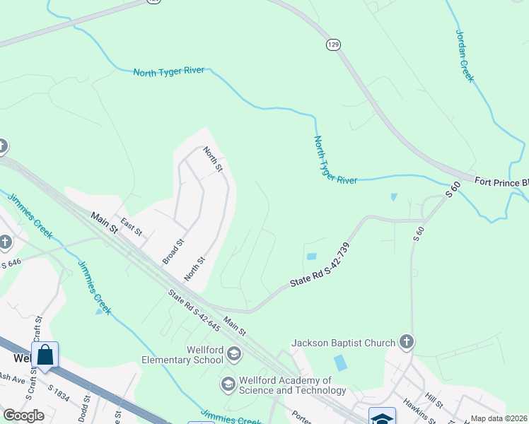 map of restaurants, bars, coffee shops, grocery stores, and more near 130 North Street in Wellford